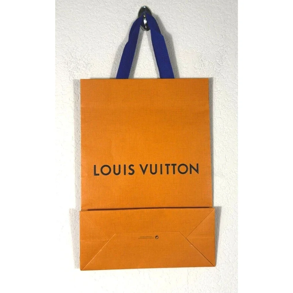 Louis Vuitton Shopping Bag Medium Orange Gift Bag Blue Handles LV